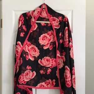 Kate spade silk scarf navy blue with pink peonies
